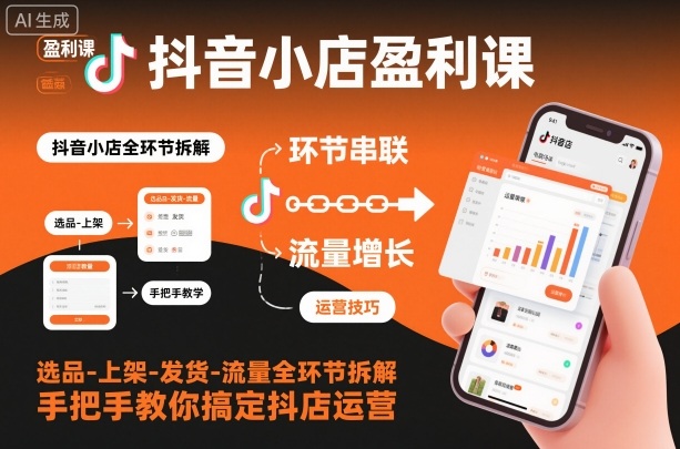 抖音小店盈利课-选品-上架-发货-流量全环节拆解，手把手教你搞定抖店运营-Ai创业网