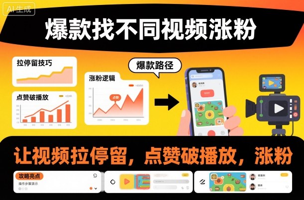 爆款找不同视频涨粉，让视频拉停留，实现点赞，破播放，涨粉-Ai创业网