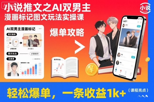 小说推文之AI双男主漫画标记图文玩法实操课，轻松爆单，一条收益1k+-Ai创业网
