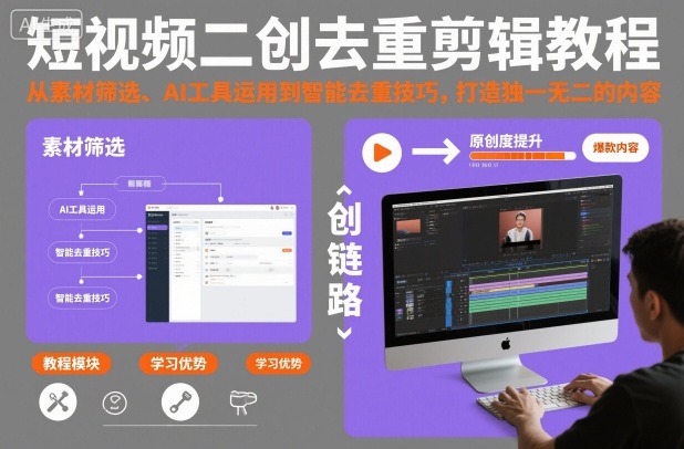 短视频二创去重剪辑教程，从素材筛选、AI工具运用到智能去重技巧，打造独一无二的内容-Ai创业网