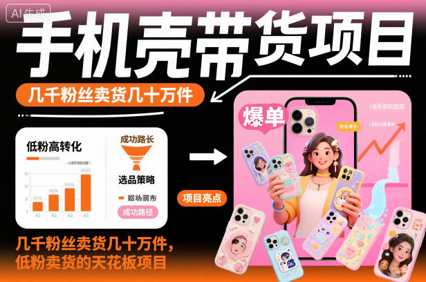 手机壳带货项目，几千粉丝卖货几十万件，短视频低粉卖货的天花板项目-Ai创业网