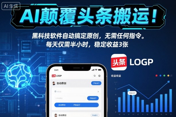 AI颠覆头条搬运！黑科技软件自动搞定原创，无需任何指令。每天仅需半小时，稳定收益3张【揭秘】-Ai创业网