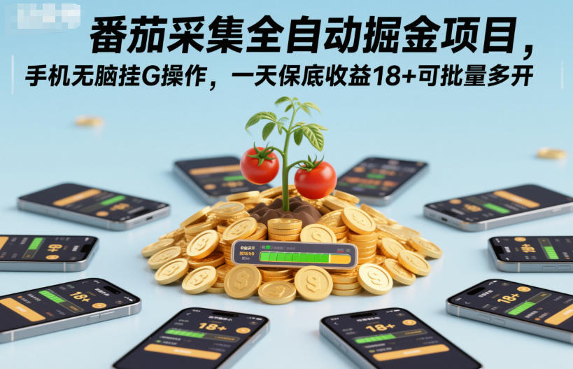 番茄采集全自动掘金项目，手机无脑挂G操作，一天保底收益18+可批量多开【揭秘】-Ai创业网