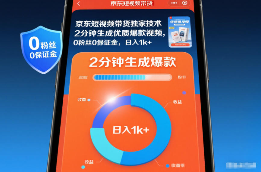 京东短视频带货独家技术，2分钟生成一条优质爆款视频，0粉丝0保证金，日入1k+【揭秘】-Ai创业网