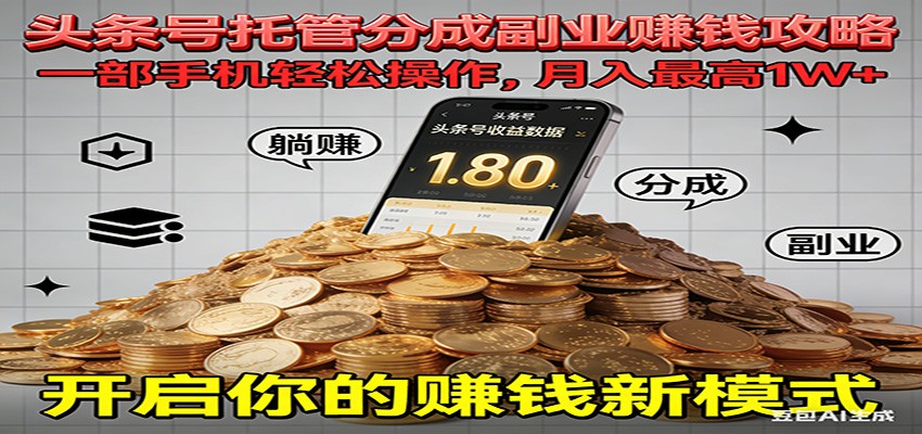 全程托管今日头条，一部手机就可以开干，最高躺赚1W+-Ai创业网