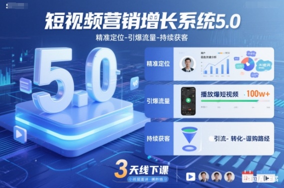 短视频营销增长系统5.0，精准定位-引爆流量-持续获客，3天线下课(音频+图片)-Ai创业网