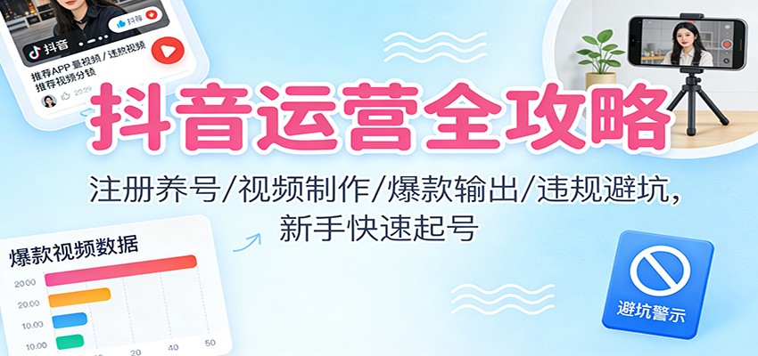 抖音运营全攻略：注册养号/视频制作/爆款输出/违规避坑，新手快速起号-Ai创业网