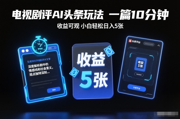 电视剧评AI头条玩法，一篇10分钟，收益可观，小白轻松日入5张+【独家】-Ai创业网