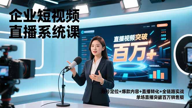 企业短视频直播系统课，账号定位+爆款内容+直播转化+全链路实战，单场直播突破百万销售额-Ai创业网