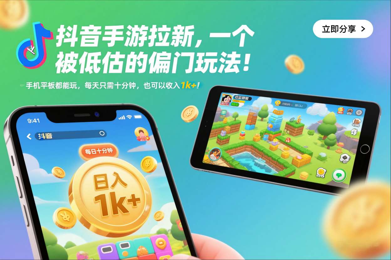 抖音手游拉新，一个被低估的偏门玩法！手机平板都能玩，每天只需十分钟，也可以收入1k+【揭秘】-Ai创业网