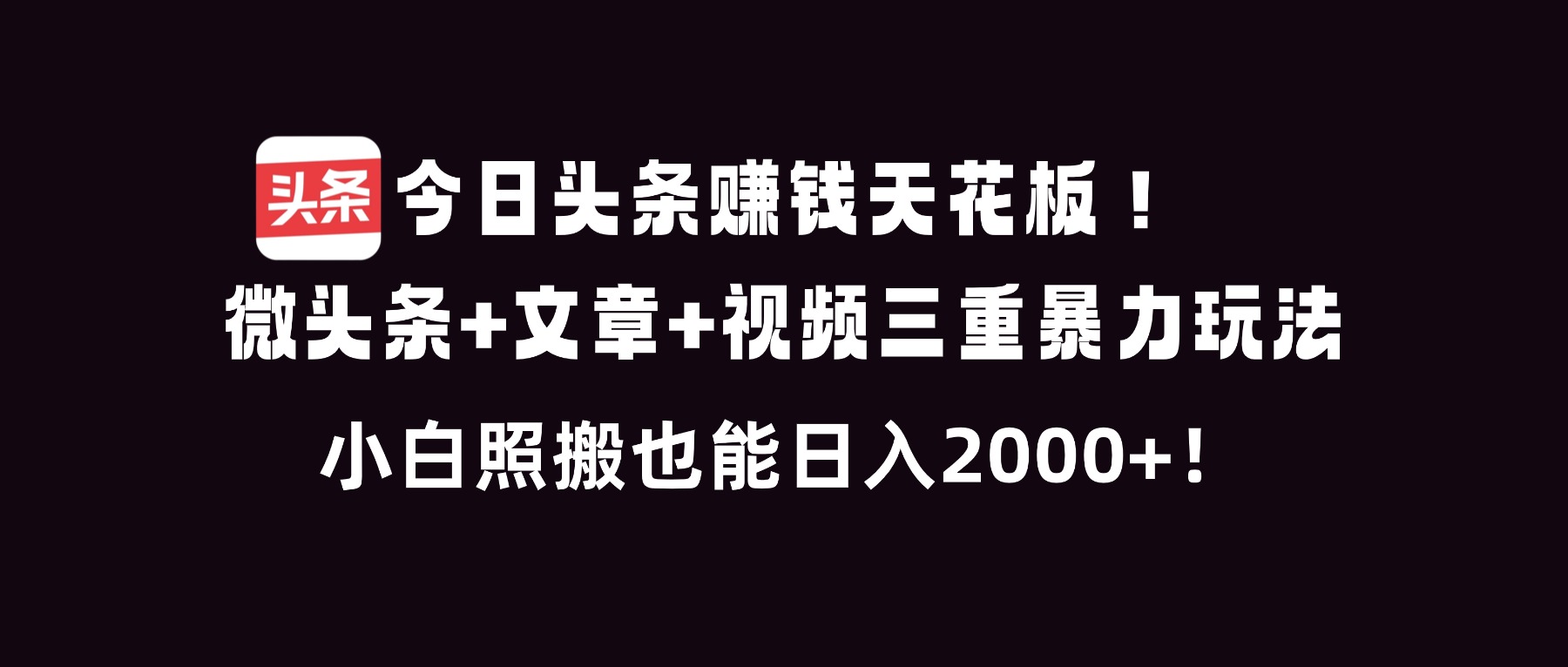 今日头条赚钱天花板！微头条+文章+视频三重暴利玩法，小白照搬也能日人2000+-Ai创业网
