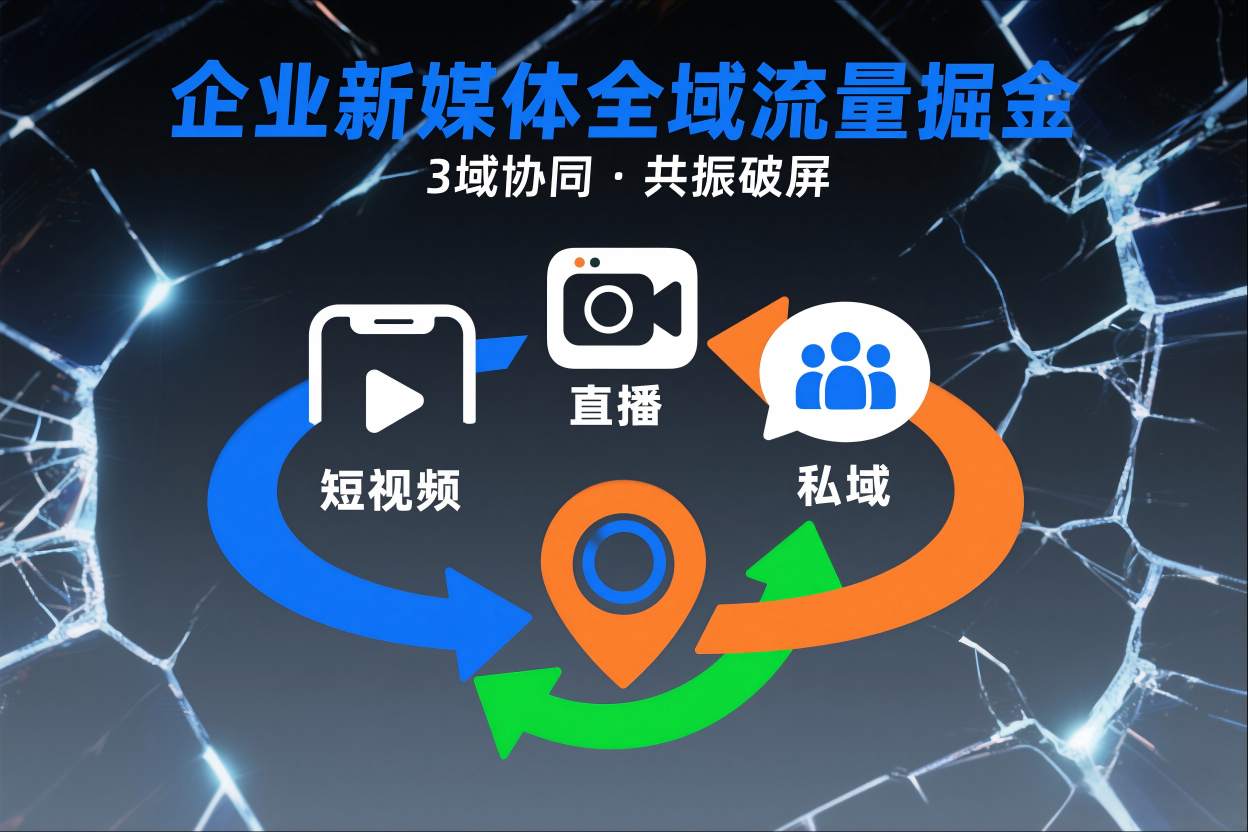 短视频全域商业模式，企业新媒体全域流量掘金，3域协同，共振破屏，短视频-直播-私域-地域-Ai创业网