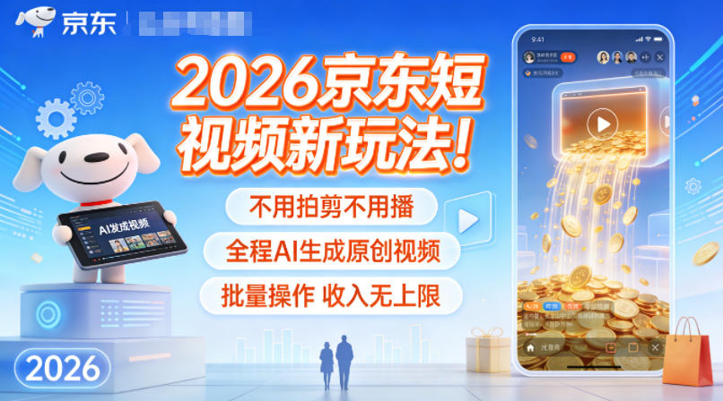 2026京东短视频新玩法！不用拍剪不用播，全程AI生成原创视频，批量操作收入无上限-Ai创业网