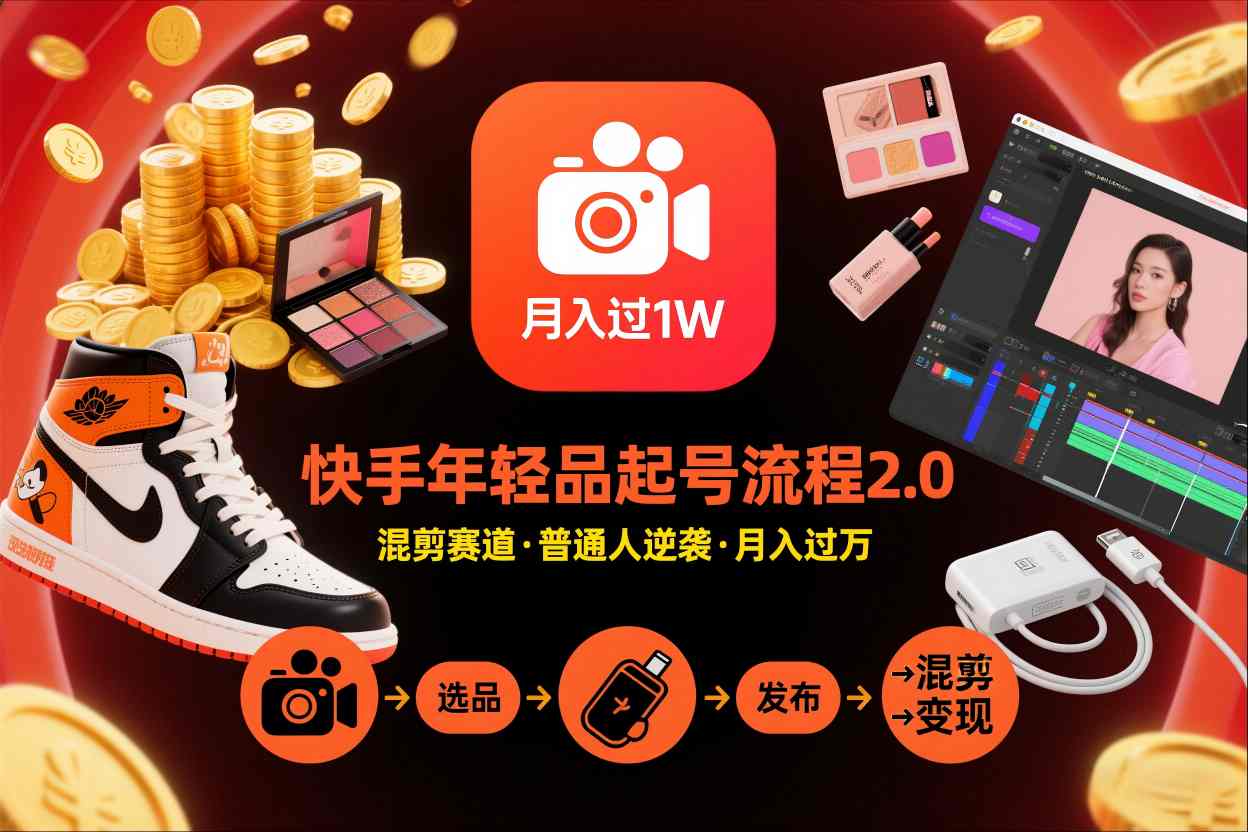 快手短视频带货年轻品起号流程2.0，快手年轻品混剪赛道，普通人也能月入过1W-Ai创业网