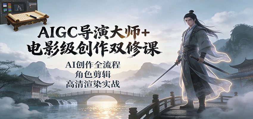 AIGC导演大师+电影级创作双修课：AI创作全流程、角色剪辑、高清渲染实战-Ai创业网