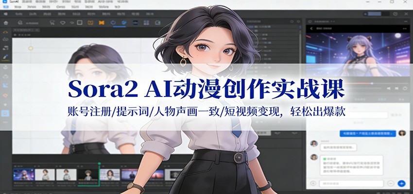 Sora2 AI动漫创作实战课：账号注册/提示词/人物声画一致/短视频变现，轻松出爆款-Ai创业网