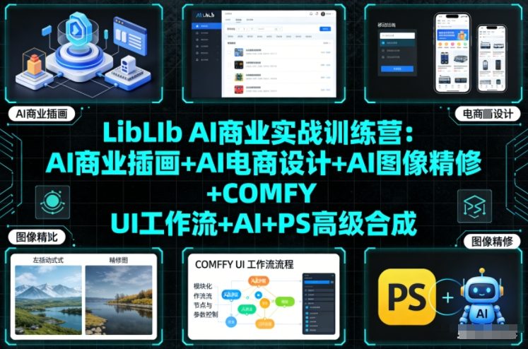 LibLIb AI商业实战训练营：AI商业插画+AI电商设计+AI图像精修+COMFY UI工作流+AI+PS高级合成-Ai创业网