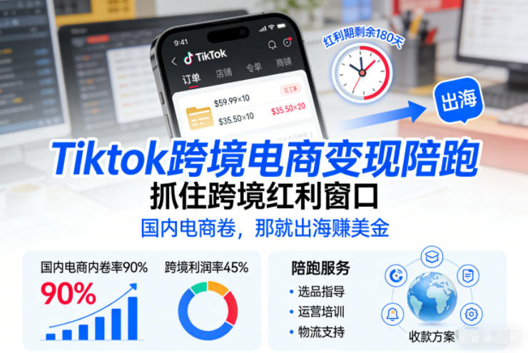 Tiktok跨境电商变现陪跑，抓住跨境红利窗口，国内电商卷，那就出海賺美金-Ai创业网