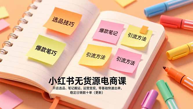 小红书无货源电商课，开店选品、笔记搬运、运营变现，零基础快速出单，稳定日销数十单(更新-Ai创业网