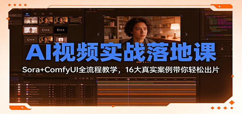 AI视频实战落地课：Sora+ComfyUI全流程教学，16大真实案例带你轻松出片-Ai创业网