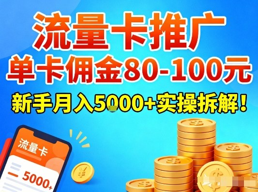 流量卡推广，单卡佣金80-100，新手月入5k+实操拆解！-Ai创业网