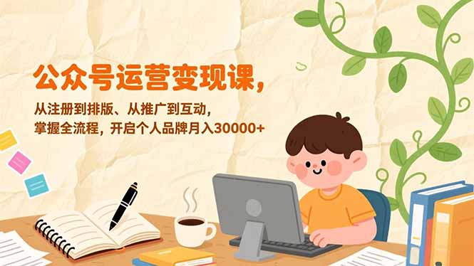 公众号运营变现课，从注册到排版、从推广到互动，掌握全流程，开启个人品牌月入30000+-Ai创业网