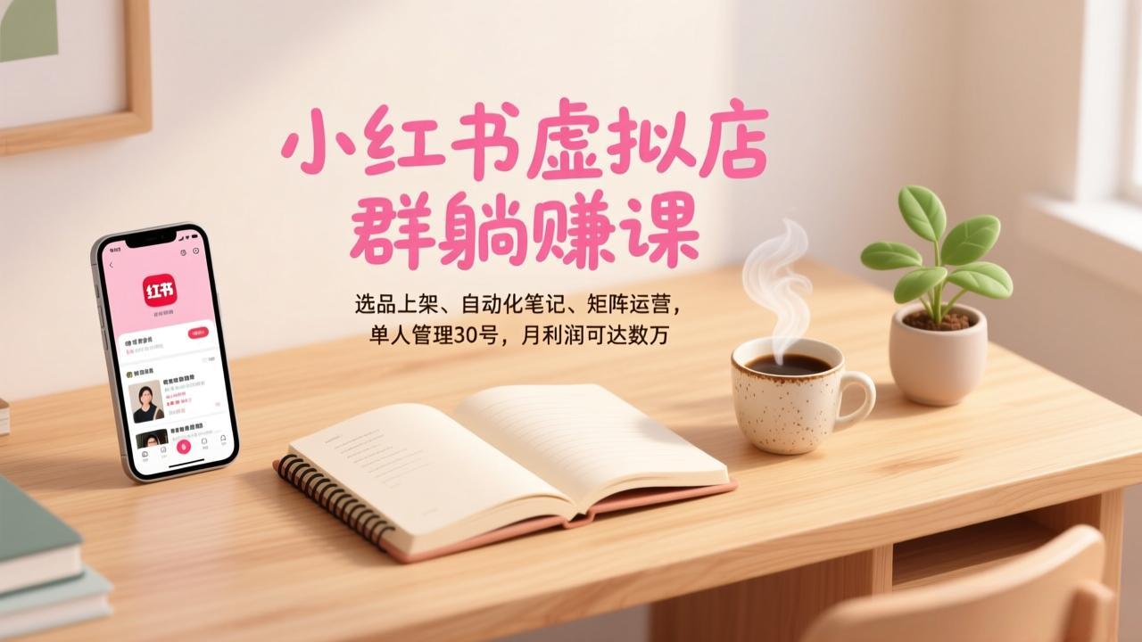 小红书虚拟店群躺赚课，选品上架、自动化笔记、矩阵运营，单人管理30号，月利润可达数万-Ai创业网