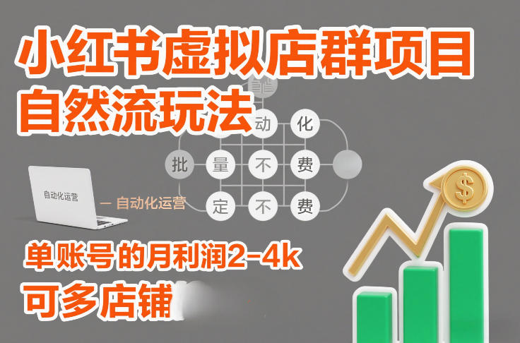 小红书虚拟店群项目，自然流玩法，批量自动化，稳定不费号，单账号的月利润2-4k，可多店矩阵-Ai创业网