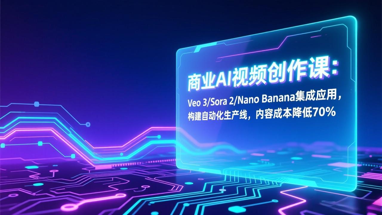 商业AI视频创作课：Veo 3/Sora 2/Nano Banana集成应用，构建自动化生产线，内容成本降低70%-Ai创业网