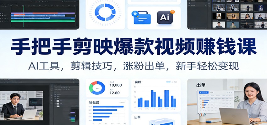 手把手剪映爆款视频赚钱课：AI工具，剪辑技巧，涨粉出单，新手轻松变现-Ai创业网