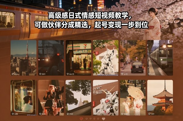高级感日式情感短视频教学，可做伙伴分成精选，起号变现一步到位-Ai创业网