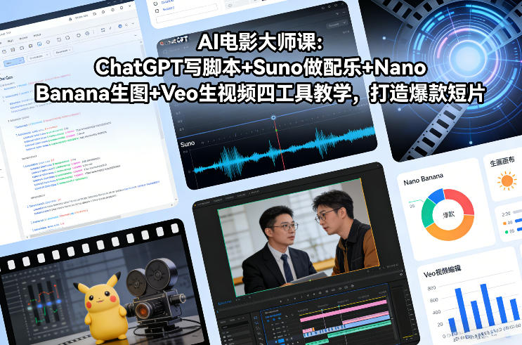 AI电影大师课：ChatGPT写脚本+Suno做配乐+Nano Banana生图+Veo生视频，打造爆款短片-Ai创业网
