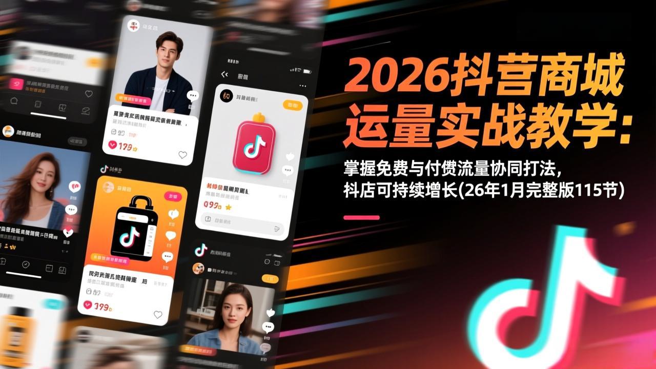 2026抖音商城运营实战教学：掌握免费与付费流量协同打法，抖店可持续增长(26年1月完整版115节-Ai创业网