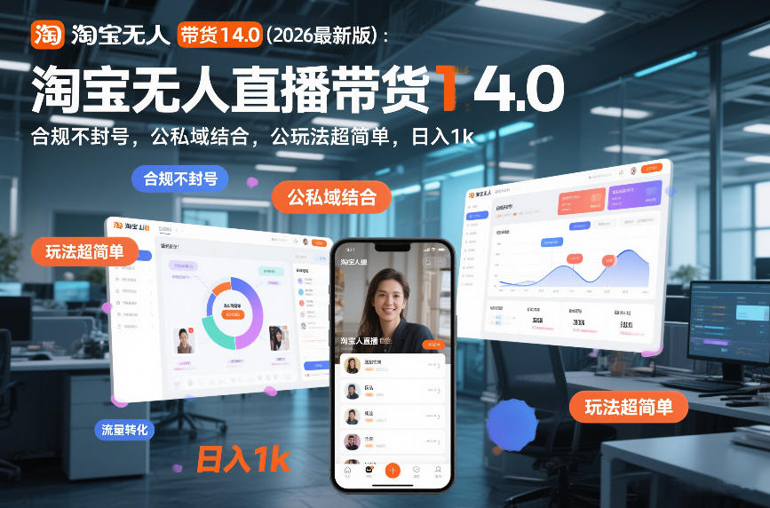 淘宝无人直播带货14.0(2026最新版)：合规不封号，公私域结合，玩法超简单，日入1k+【揭秘】-Ai创业网