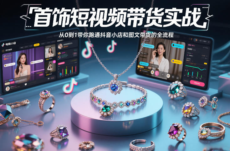 首饰短视频带货实战，从0到1带你跑通抖音小店和图文带货的全流程-Ai创业网