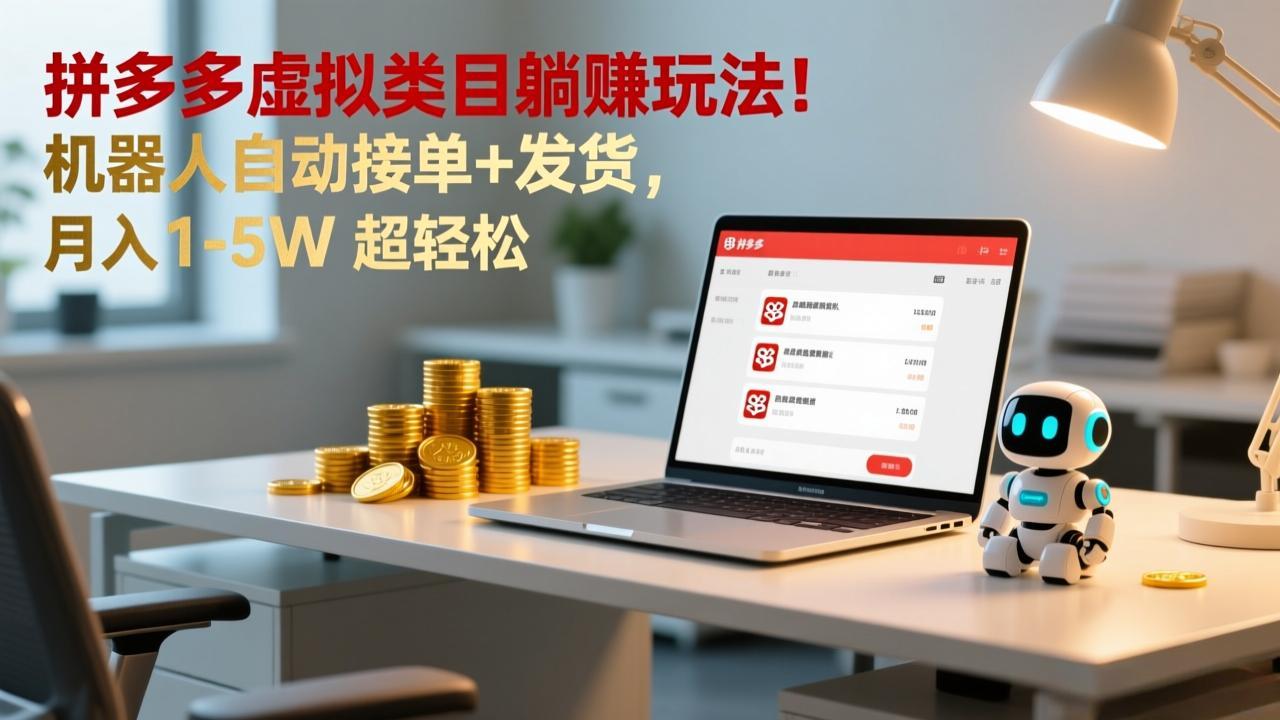 多多虚拟类目躺赚玩法！机器人自动接单+发货，月入 1-5W 超轻松-Ai创业网