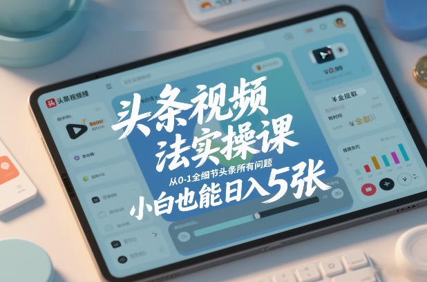 头条视频玩法实操课，从0-1全细节头条所有问题，小白也能日入5张-Ai创业网