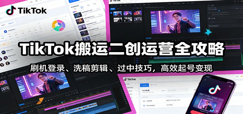 TikTok搬运二创运营全攻略：刷机登录、洗稿剪辑 、过中技巧，高效起号变现-Ai创业网