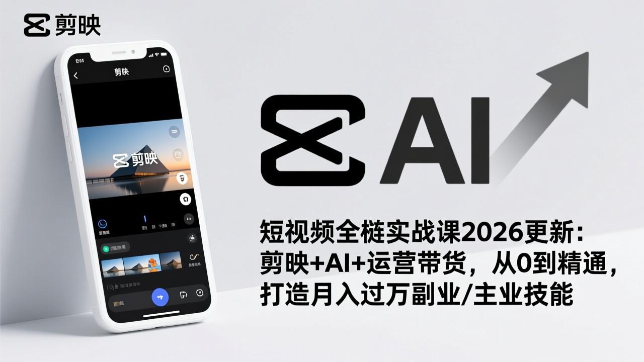 短视频全栈实战课2026更新：剪映+AI+运营带货，从0到精通，打造月入过万副业/主业技能-Ai创业网