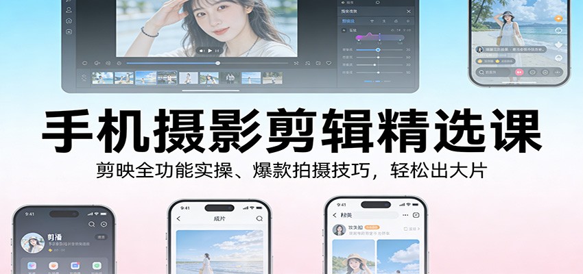 手机摄影剪辑精选课：剪映全功能实操、爆款拍摄技巧，轻松出大片-Ai创业网