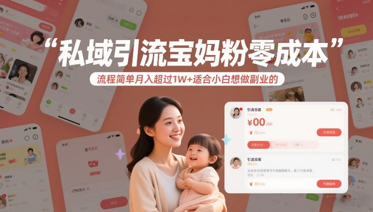 私域引流宝妈粉零成本流程简单月入超过1W+适合小白想做副业的-Ai创业网