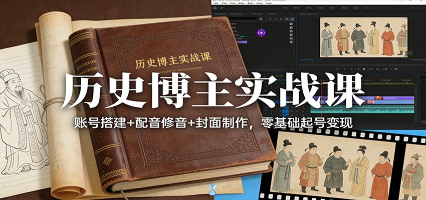 历史博主实战课：账号搭建+配音修音+封面制作，零基础起号变现-Ai创业网