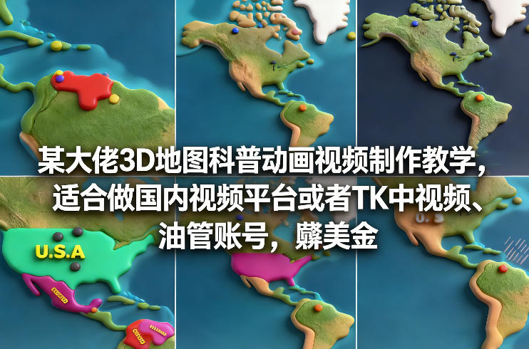某大佬3D地图科普动画视频制作教学，适合做国内视频平台或者TK中视频、油管账号，賺美金-Ai创业网