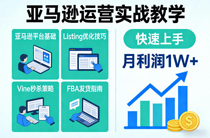 亚马逊运营实战教学，亚马逊平台+Listing优化+Vine秒杀+FBA发货等，快速上手，实现店铺月利润1W-Ai创业网