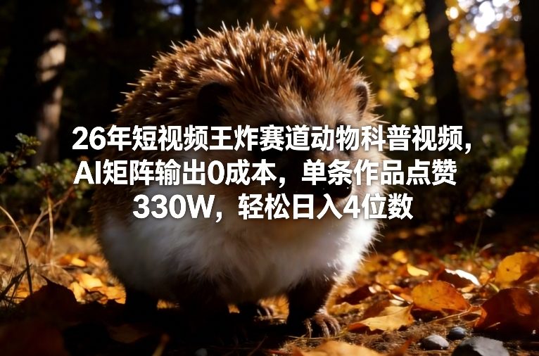 26年短视频王炸赛道动物科普视频，AI矩阵输出0成本，单条作品点赞330W，轻松日入4位数-Ai创业网