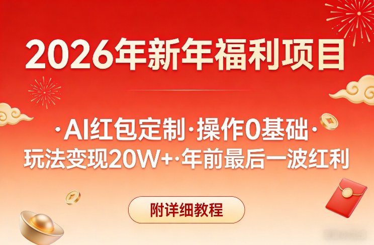 新年福利项目，AI红包定制，操作0基础，玩法变现20W+年前最后一波红利，附详细教程-Ai创业网