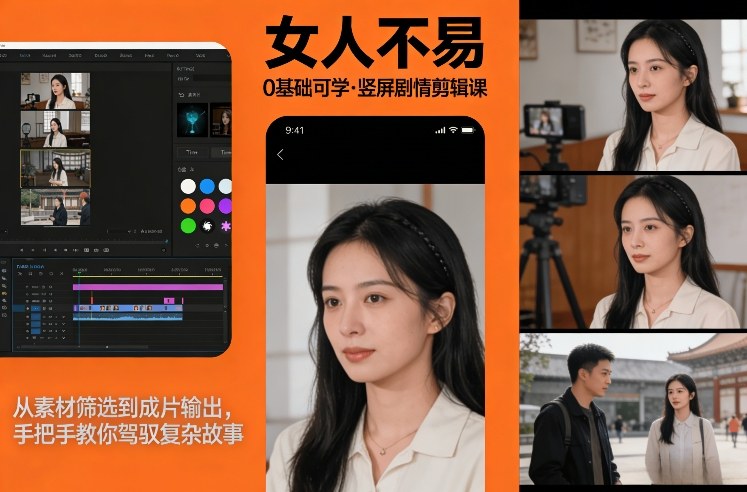 0基础可学！《女人不易》竖屏剧情剪辑课，从素材筛选到成片输出，手把手教你驾驭复杂故事-Ai创业网