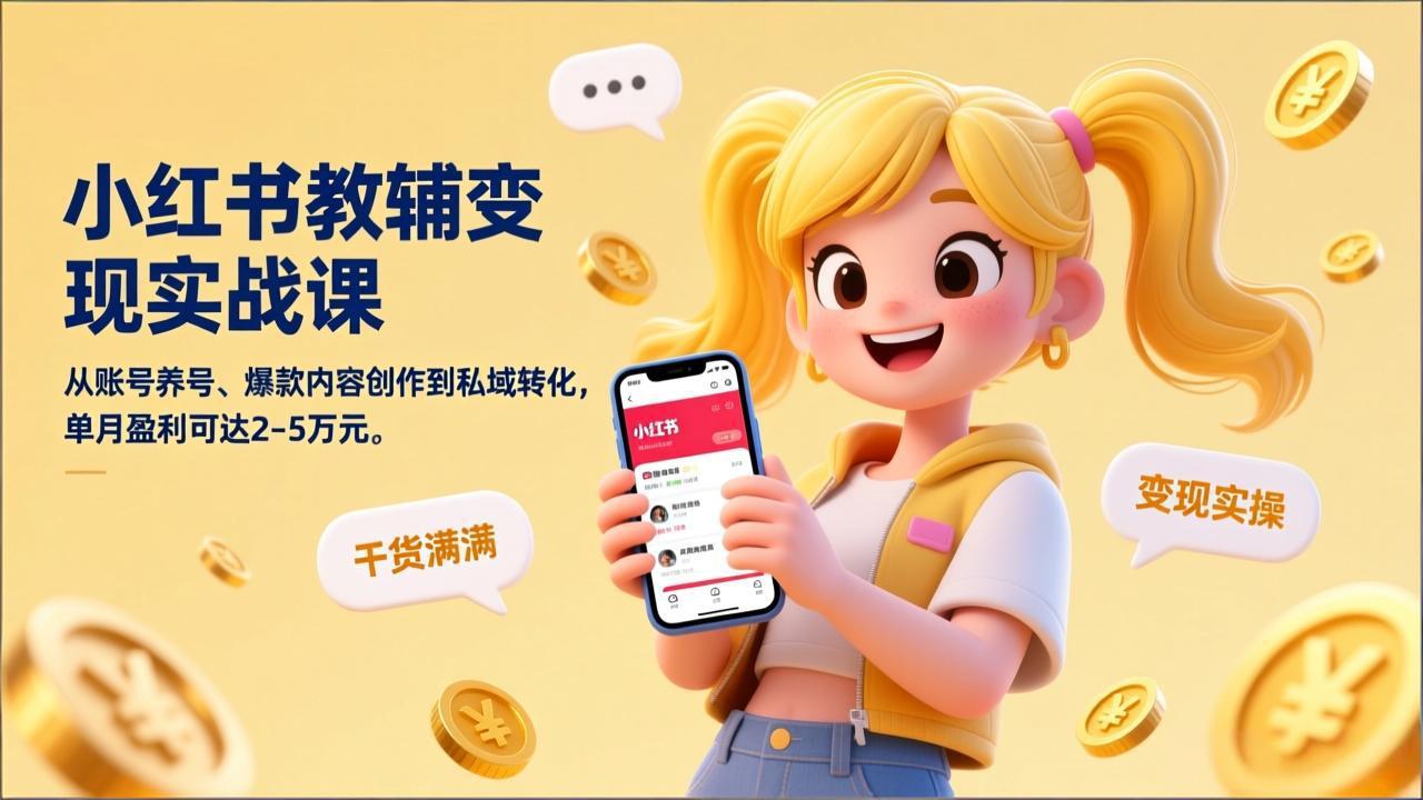 小红书教辅变现实战课，从账号养号、爆款内容创作到私域转化，单月盈利可达2-5万元-Ai创业网