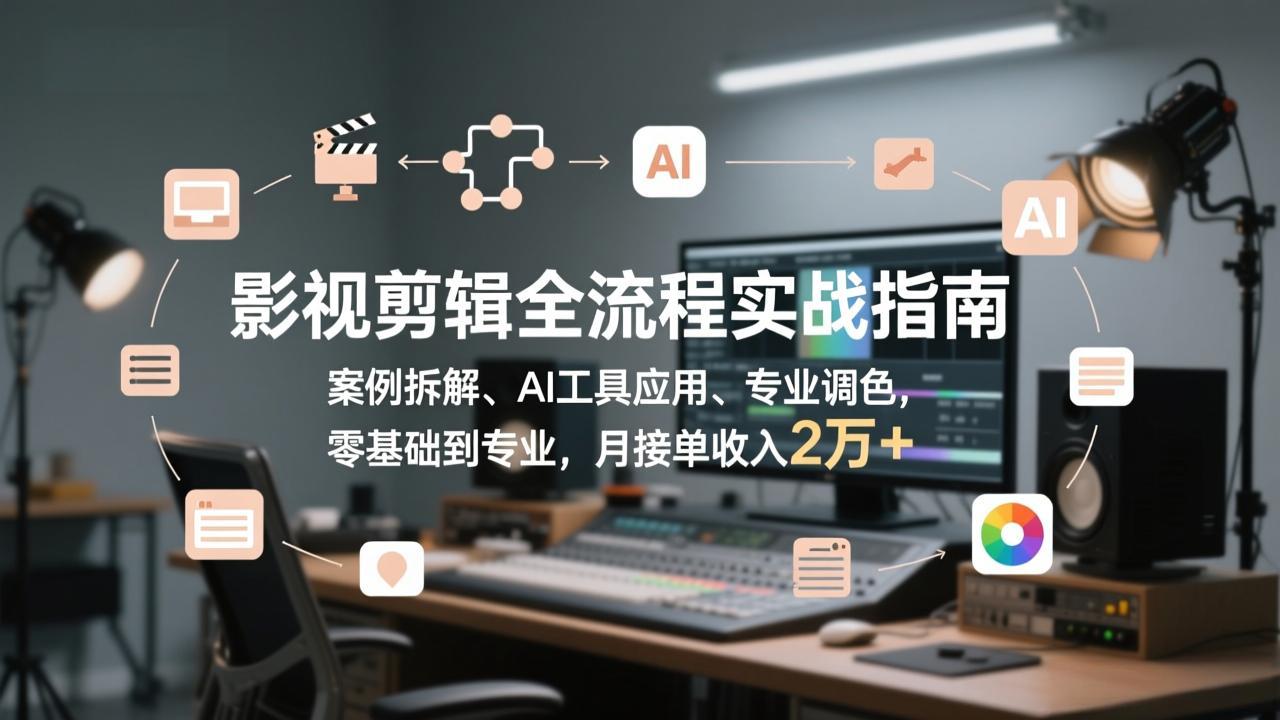 影视剪辑全流程实战指南，案例拆解、AI工具应用、专业调色，零基础到专业，月接单收入2万+-Ai创业网