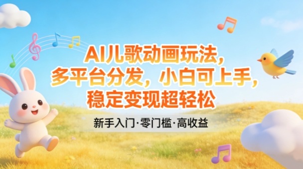 AI儿歌动画玩法，多平台分发，小白可上手，稳定变现超轻松-Ai创业网